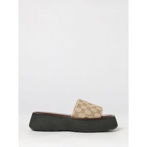 Gucci Women Gucci Gg Monogram Cotton Wedge Mule Sandals